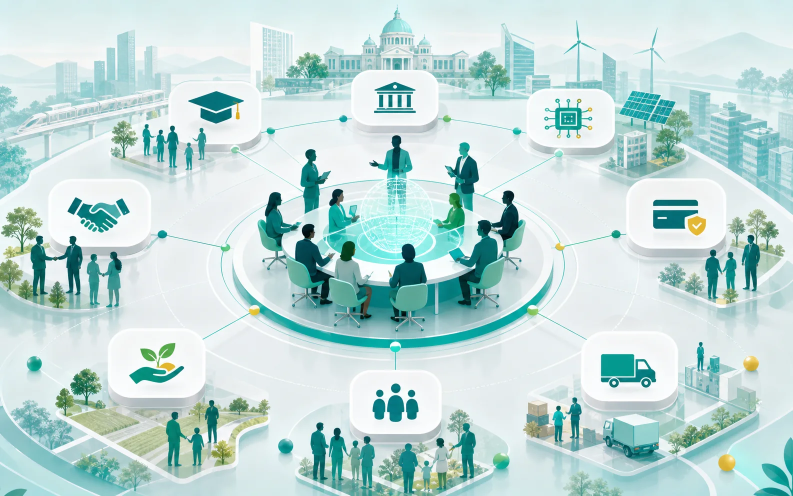 Professional partner network connecting institutions, technology, education, finance, logistics, and public-sector collaborators